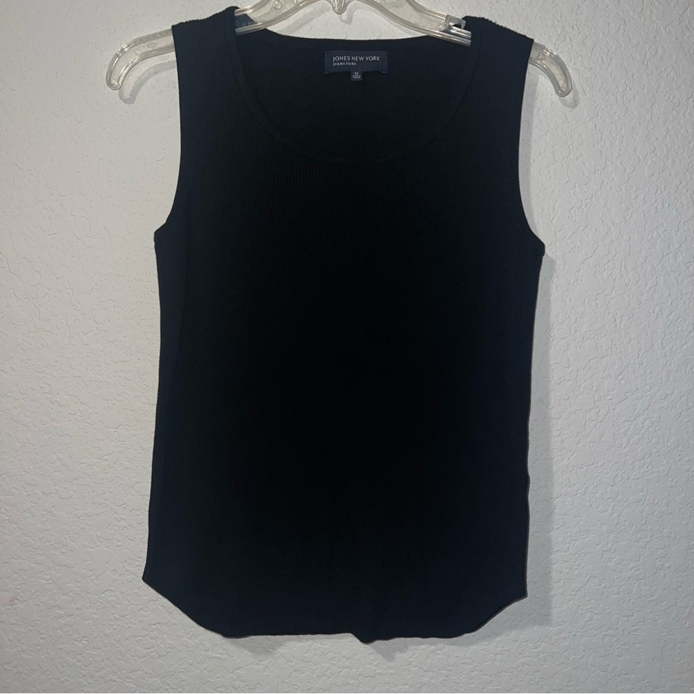 Jones New York Black Ribbed Knit Sleeveless Top